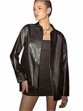Cider Black Faux Leather Button-Front Gothic Grunge Jacket Women’s L Whimsigoth